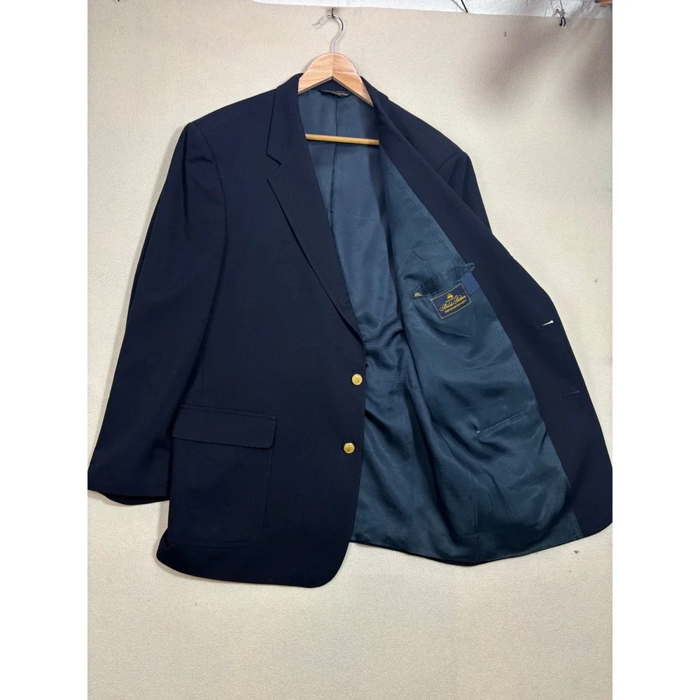 Brooks Brothers Classic Navy Wool Blazer with Gold Buttons